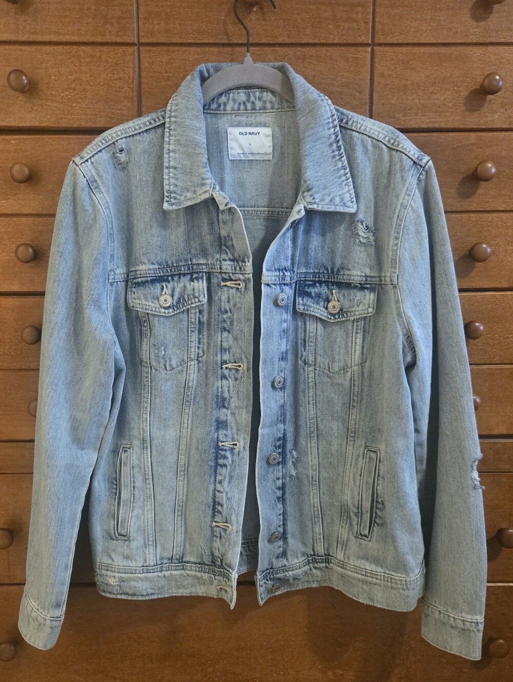 Old Navy Light Blue Distressed Denim Jean Jacket Sz Large NWOT